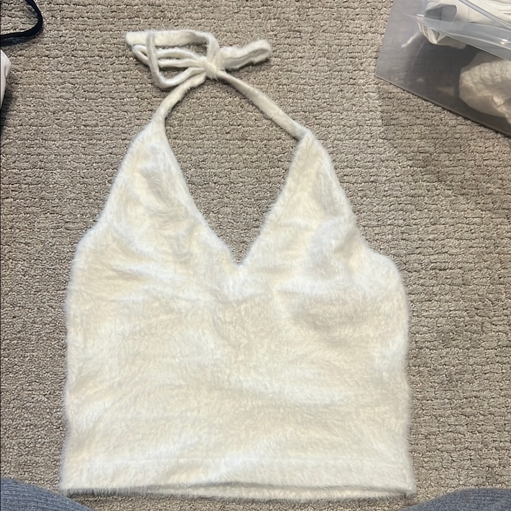 Gymshark x Whitney Simmons White Fuzzy Halter Top